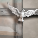 Empty cross with pigeon and a bible